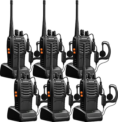 Baofeng Walkie Talkies bf-888s Two-Way Radios Long Range Rechargeable Interphone for Adults Professional Handheld UHF Communicator 6 Pack Walky Talky Set with Earpiece,Li-ion Battery and Charger - color: Black-6Pcs