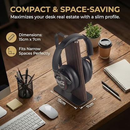 Headphone Stand Desk Cute, No Assembly, Dark Brown | Weighted Base Headset Holder for AirPods Max Sony Bose Beats Sennheiser, Stable Gaming & Studio Earphone Rack, - color: DARK