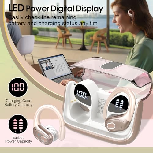 Aptkdoe Wireless Earbuds 75H Bluetooth 5.4 Sport Headphones with Earhooks | IPX7 Waterproof In-ear Buds Feature ENC Noise Cancelling Mic. Stereo Sound Device for Gym Running Workout, Rose Gold - color: Rose Gold