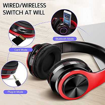 Kids Bluetooth Over Ear Headphones with LED Lights, Red | Built-in Mic, Bluetooth 5.0, Wired and Wireless Foldable Stereo Headphones for Classroom, Office, Tablet, Airplane,Travel - color: Red Black