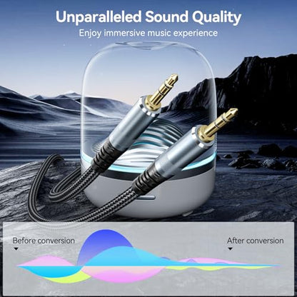 AUX Cable 15ft Long 3.5mm Audio Aux Cord Male to Male Braided | OFC Core Stereo Auxiliary 1/8 Headphone Jack for Car, Smartphone, TV, Switch, Laptop (Black) - size: 15 Feet