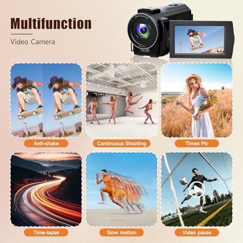 5K Video Camera Camcorder, 64MP UHD Vlogging Camera for YouTube with 16X Zoom, IR Night Vision, 3.0" Touch Screen, Stabilizer, Mic, 2 Batteries+32GB Card, Gift for Dad