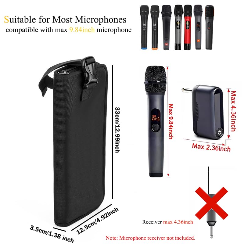 Wireless Microphone Storage Bag, Protective Carrying Case for JBL, BOSE Dual Handheld Mic, Dual Mic Bag with Portable handle, Compatible with max 9.84-inch Dual Wireless Mic-Bag Only