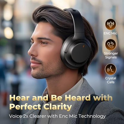 Active Noise Cancelling Headphones, Upgraded Wireless Bluetooth Headphones Over Ear with ENC Mic, HiFi Stereo Deep Bass, Noise Canceling Headphones Lightweight, BT 5.4, for Travel/Office/Home, Black - color: Black