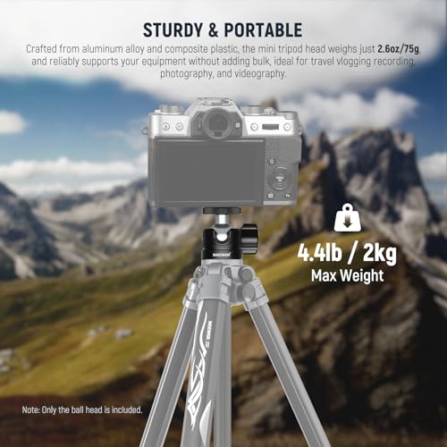 NEEWER Basics Mini Ball Head, Portable Tripod Head Camera Mount Adapter | 1/4" Screw, for Compact DSLR, Action Cam, Phone, LED Ring Light Monopod, Slider, 4.4lb Max Load, 360° Swivel, 90° Tilt, GM01 - style: GM01