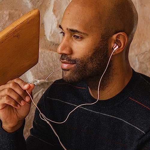 Panasonic ErgoFit Wired Earbuds with Microphone, 3.5mm Jack Headphones with Mic and Call Controller, Ergonomic Custom-Fit Earpieces (S/M/L), for Phones and Laptops - RP-TCM125-N (Rose Gold) - color: Rose Gold, size: S/M/L, style: With Mic
