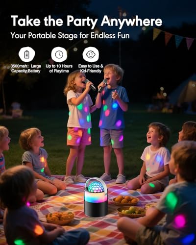 Karaoke Machine with Disco LED Lights for Adults Kids, Portable Bluetooth Speaker with 2 Wireless Microphones, Easter Birthday Gifts for Boys Family Home Party Basket Stuffers (Black) - color: Black