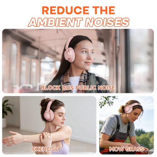 BERIBES Hybrid Active Noise Cancelling Headphones Wireless Over Ear 70Hours | Foldable Bluetooth 6.0,Transparent Modes,3.5MM Cable,Lightweight Built-in Mic,HiFi Stereo Deep Bass,Soft-Earpad,Fast Charging - color: Rose gold-1