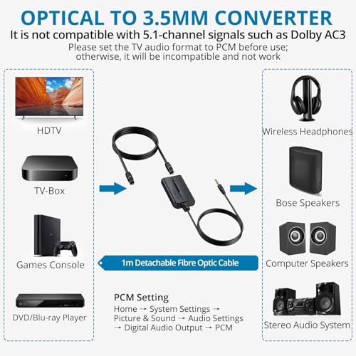 AUTOUTLET 192khz DAC Audio Converter, Optical to 3.5mm Converter, Optical Audio Cable to Aux Adapter for HDTV, Blu-Ray Players and Game Consoles - size: SPDIF to 3.5 mm no volume control, style: EFU153