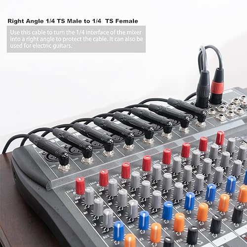5-Pack 1FT Right Angle 1/4 Inch TS Mono Male to 1/4 Inch TS Female Adapter, 1/4 Male to Female Guitar Patch Cable,6.35mm 1/4" Mono Connector for Bottom Plug Guitar/V-Shape Guitar - color: 1FT*5