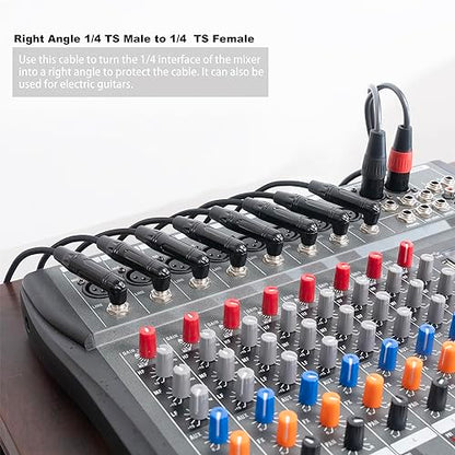 5-Pack 1FT Right Angle 1/4 Inch TS Mono Male to 1/4 Inch TS Female Adapter, 1/4 Male to Female Guitar Patch Cable,6.35mm 1/4" Mono Connector for Bottom Plug Guitar/V-Shape Guitar - color: 1FT*5