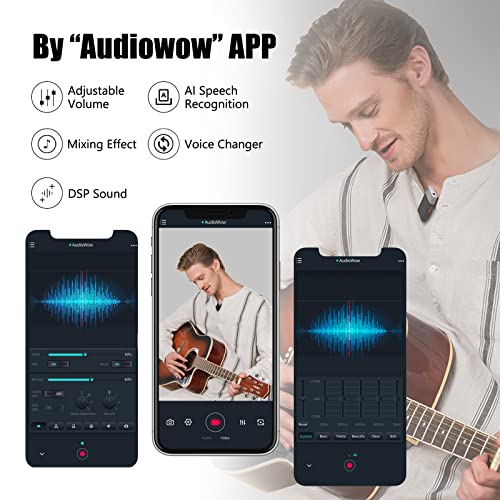 AudioWow - Bluetooth Lapel Mic, Wireless Clip-on Microphone, Bluetooth Lavalier Mic for Smart Phone, Recording, Vlogging, Mixing