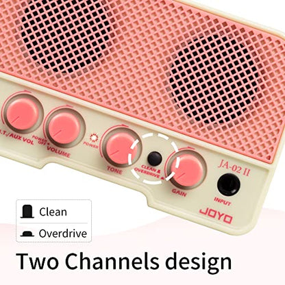 JOYO 5W Small Guitar Amp Portable Electric Guitar Practice Amplifier with Bluetooth 5.0, Clean/Overdrive Channels, Rechargeable Battery, AUX & Headphone Out (JA-02 II Pink) - color: Pink