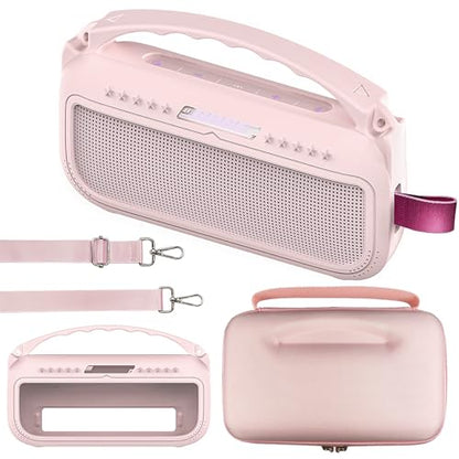 JCHPINE Silicone Cover and Carrying Case for Bose SoundLink Flex Speaker | Protective Cases with Handle and Shoulder Strap, Soft Silicone Cover and Hard Travel Case (Pink) - color: Pink Case