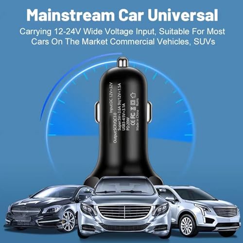 Super Fast Charge USB C Car Phone Charger Adapter 6 in 1 with Voltage Display 250W Multi Port Cigarette Lighter USB Charge for iPhone 16 15 14 13 12 11 Samsung Galaxy Huawei Oneplus Oppo Vivo