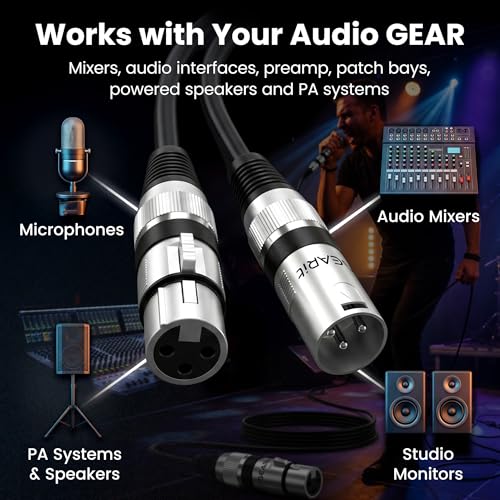 GEARit 22AWG OFC XLR Cables 3FT 10-Pack Male to Female for Studio Recording | Balanced 3-Pin Microphone Cables with Dual Shielding for Podcasters Streamers Mixers Powered Speakers and Desktop Audio Gear - size: 3 Feet (10-Pack), style: 10 Pack