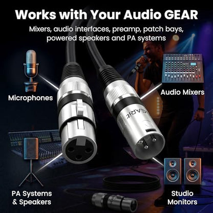 GEARit 22AWG OFC XLR Cables 6 FT 2-Pack Male to Female for Podcast Studios | Balanced 3-Pin Microphone Cables with Dual Shielding for Streamers Content Creators Mixers Interfaces and Home Recording - size: 6 Feet (10-Pack), style: 10 Pack