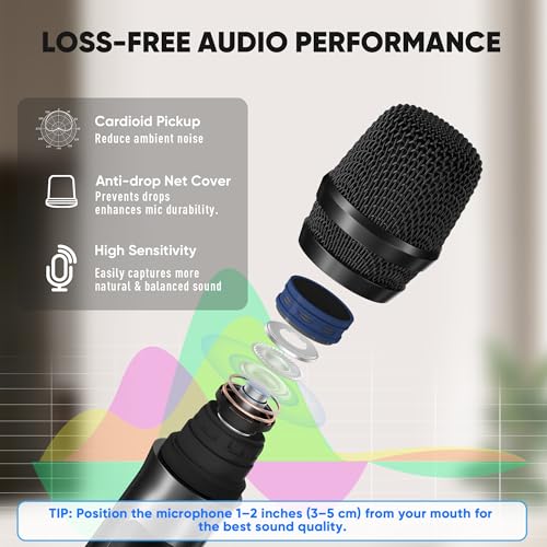 Wireless Microphone System, Pro 4 Channel UHF Mics Set with Metal Cordless Handheld Mics & Receiver, 200 Adjustable Frequency, 300ft Range for Singing, Church, Karaoke, Party - size: 4 Mics