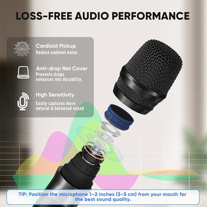 Wireless Microphone System, Pro 4 Channel UHF Mics Set with Metal Cordless Handheld Mics & Receiver, 200 Adjustable Frequency, 300ft Range for Singing, Church, Karaoke, Party - size: 4 Mics