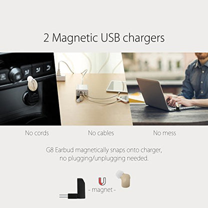 G8 Bluetooth Earpiece Wireless Mini Earbud, 6 Hrs Playtime 2 Magnetic USB Chargers Invisible Headphone Tiny Smallest Headset Car Earphone with Mic for Samsung Galaxy -Khaki (1 Piece) - color: Khaki