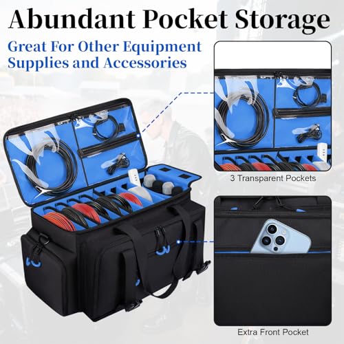 Large Dj Cable Bag with Detachable Dividers, Bottom Pad | Dj Bag for Equipment and Accessories with Laptop and Microphone Pocket, Dj Gig Bag for Musician, Professional, Travel, Blue - color: Blue, style: Dj Cable Bag