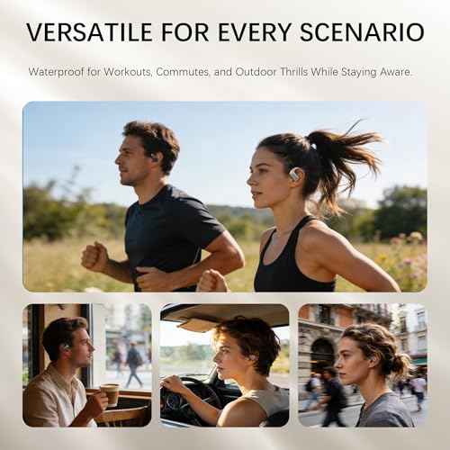 Open Ear Headphones Over Ear Earbuds with Earhook Directional Sound Bluetooth 6.0 Endurance Dual-Layer Silicone Comfort ENC Clear Calls, Waterproof Workout Earphones (White) - color: White