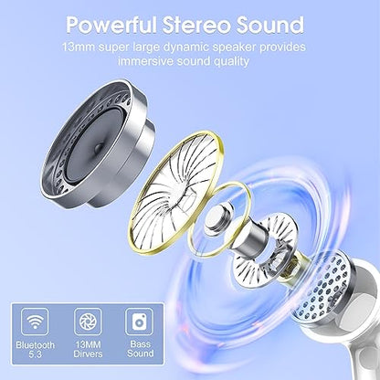 Wireless Earbuds 2024 Bluetooth 5.3 Headphones HiFi Stereo, 40H Playtime in-Ear Earbud, Bluetooth Earbuds with LED Power Display, IP7 Waterproof Wireless Earphones Sport Headset for Android iOS - color: Sky blue