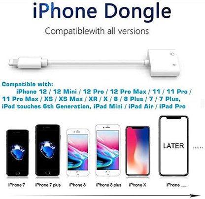 [Apple MFi Certified] Dual 2in1 Lightning Headphone Audio & Charger Adapter Splitter for iPad,2 Pack iPhone Headphone Adapter for iPhone 14/13/ 12/11/ XS/XS Max/XR/X/ 8/8plus/7/7 Plus/iPad