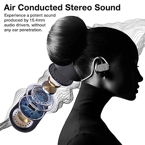 Purity Air Open Ear Headphones - True Air Conduction Wireless Bluetooth Open Ear Earbuds with Dual Mic for iPhone/Android - Secured Long Wearing Comfort, Sports Sweat Resistant (BWS144) - color: Black and White Stripes