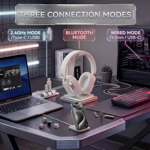RK ROYAL KLUDGE HG101 V2 Wireless Gaming Headset, 2.4G/Bluetooth 6.0/3.5mm Wired Headphones, 7.1 Surround Sound, 40mm Drivers, Memory Foam Cushions, Works with Xbox, PS4/5, PC, Switch, Platinum Grey - color: Platinum Grey