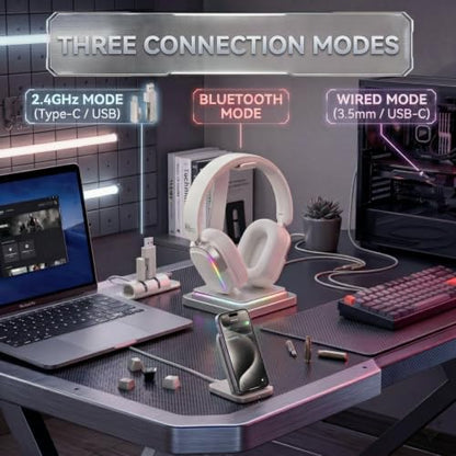 RK ROYAL KLUDGE HG101 V2 Wireless Gaming Headset, 2.4G/Bluetooth 6.0/3.5mm Wired Headphones, 7.1 Surround Sound, 40mm Drivers, Memory Foam Cushions, Works with Xbox, PS4/5, PC, Switch, Platinum Grey - color: Platinum Grey