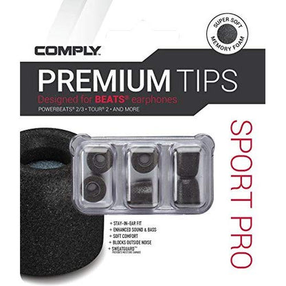 Comply Memory Foam Replacement Ear Tips, Black, Medium (3 Pairs) | For Beats Powerbeats Pro, Beats Flex, Beats X, Powerbeats 1, 2, 3, Ultimate Comfort, Secure Fit, Superior Noise Isolation - size: Medium