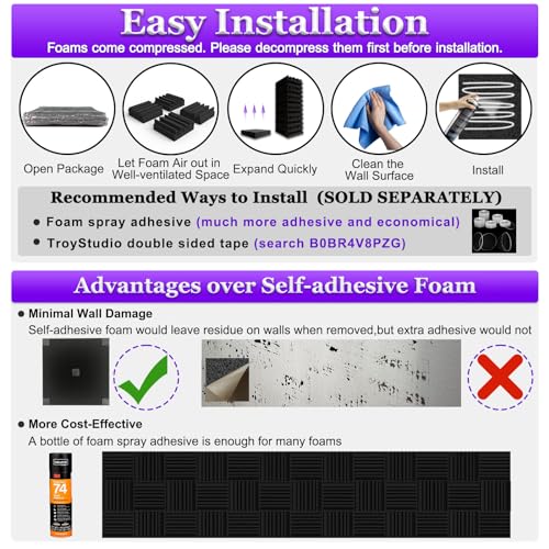 TroyStudio Thick Acoustic Foam Panels, 12 X 12 X 3 Inch 32 Pcs Broadband Sound Absorbing Foam, Dense Soundproof Padding Tile, Recording Studio Foam Absorber, Groove Decorative 3D Wall Ceiling Panel - size: 32 pcs