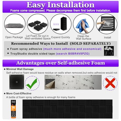 TroyStudio Thick Acoustic Foam Panels, 12 X 12 X 3 Inch 32 Pcs Broadband Sound Absorbing Foam, Dense Soundproof Padding Tile, Recording Studio Foam Absorber, Groove Decorative 3D Wall Ceiling Panel - size: 32 pcs