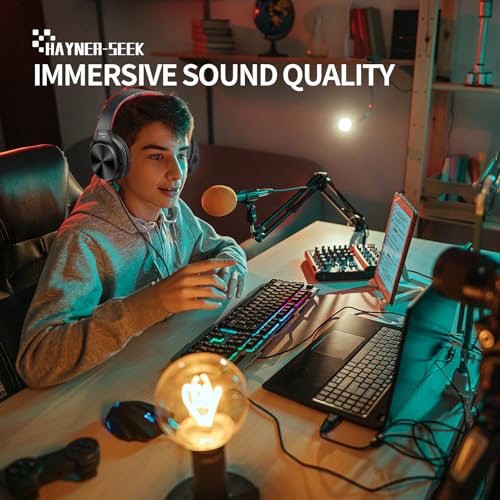 Studio Headphones with Microphone Over Ear Stereo Monitoring Closed Headphones for PC, Phone, Chatting, Music, DJ, Podcast (Classical Black-Red)