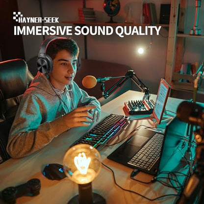 Studio Headphones with Microphone Over Ear Stereo Monitoring Closed Headphones for PC, Phone, Chatting, Music, DJ, Podcast (Classical Black-Red)