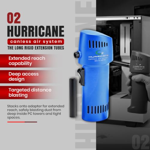 O2 Hurricane Air Duster - Rechargeable Air Blower with 200 MPH Airflow - 5 Attachments Dust Removal Tool - Compressed Air Alternative for Electronics, Computers & Car Detailing