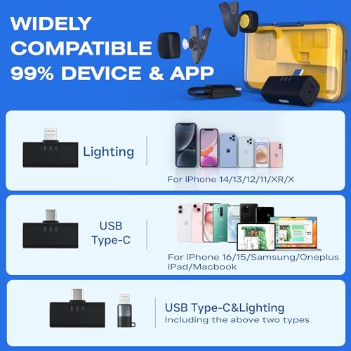 Wireless Lavalier Microphone Noise Cancelling for Android iPhone 15H Battery Life with Charging Case Lapel Micphone Wireless for Video Recording Podcast - size: USB-C&lightning