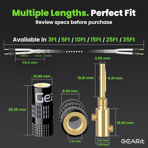 GEARit Speaker Cable with Banana Plugs White 15 ft 12 Gauge,Speaker Cable CL2 Rated 12AWG OFC,Heavy Duty Braided 12 Gauge Speaker Wire for Audiophiles,Hi-Fi Systems,Home Theater,Amplifiers & Speakers - color: White, size: 15 Feet