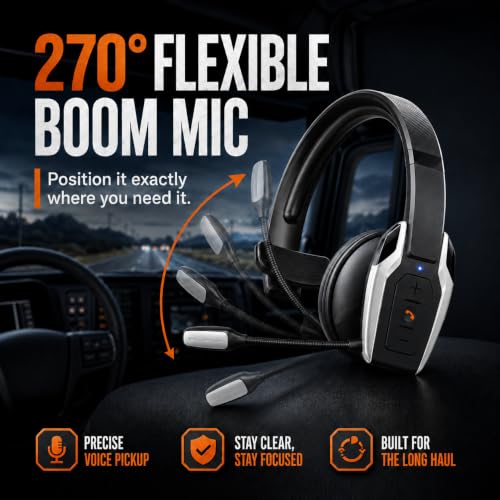 Trucker Bluetooth Headset, Bluetooth 6.0 Wireless Headset with ENC Noise Cancelling Mic, 58H Play Time, Hands-Free Headset for Truck Drivers, Office Calls & Driving-Silver - color: Silver