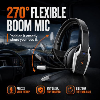 Trucker Bluetooth Headset, Bluetooth 6.0 Wireless Headset with ENC Noise Cancelling Mic, 58H Play Time, Hands-Free Headset for Truck Drivers, Office Calls & Driving-Silver - color: Silver