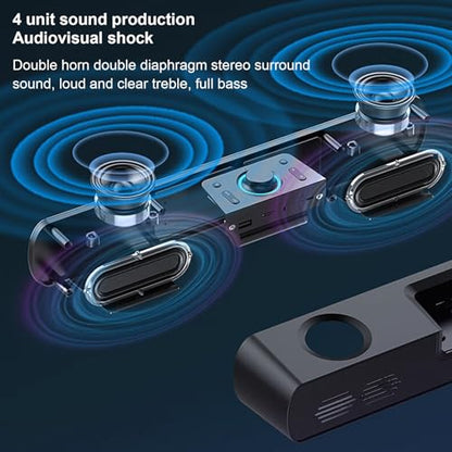 Zunate Bluetooth Soundbar for PC/Laptop - HiFi Gaming Speaker with USB, AUX, Built-in Subwoofer, FM Radio & Alarm Clock (Black) - color: Black