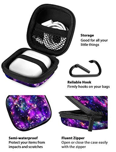 WIRESTER Portable Wireless Headphone Case, Earphone Storage Bag Carrying Case, Earbud Holder with Black Carabiner Compatible with Airpods - Purple Nebula Galaxy - color: Purple Nebula Galaxy