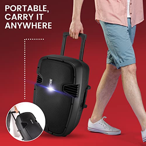 Pyle 1600 Watt, 15" Bluetooth PA Speaker - Indoor / Outdoor Portable Sound System with (2) UHF Wireless Microphones, Rechargeable Battery, Audio Recording, USB/SD Readers, FM Radio (PPHP1535WMU)