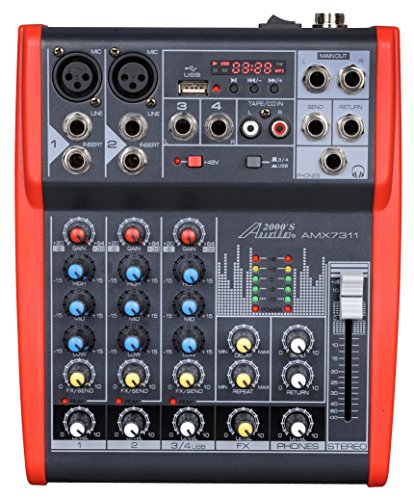 Audio2000'S AMX7311 Four-Channel Audio Mixer with USB Interface, DSP Processor, and Phontom Power - style: 4-Channel Mixer with USB & Sound Effect