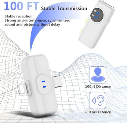 MAYBESTA Wireless Lavalier Microphone for iPhone Android Phone | Bluetooth Lapel Mic, Clear Voice, Noise Cancelling, Charging Case, Mini Clip on, Podcast Vlogging TikTok Interview - color: White(With Charging Case)
