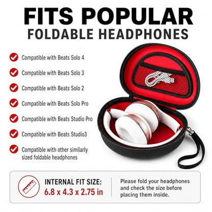 COMECASE Case for Beats Solo 4/Studio Pro Headphones with Mesh Pocket | Water-Resistant Hard Shell, Wrist Strap for Easy Carrying, Travel Storage, Fits Solo 2/3, Solo Pro and Studio3, Red Inside - color: Black+Red Inside