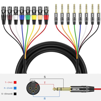 EBXYA 8 Channel 1/4 Inch TRS to XLR Snake Cables,Recording Snake Cable | 6.35mm Jack Stereo Audio Balanced Line to XLR Female Cables,10 Feet 1 Pack - size: 8-Channel 10 Feet, style: TRS to XLR Female