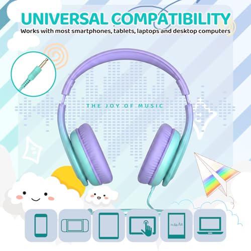 JoySpark Kids Headphones for School Toddler, 3.5mm Jack, Gradient Purple - color: Gradient Purple