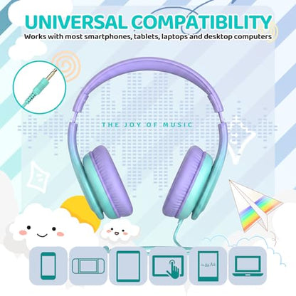 JoySpark Kids Headphones for School Toddler, 3.5mm Jack, Gradient Purple - color: Gradient Purple